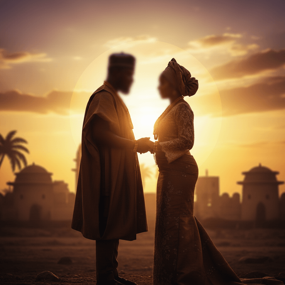 Silhouette of couple at wedding altar
